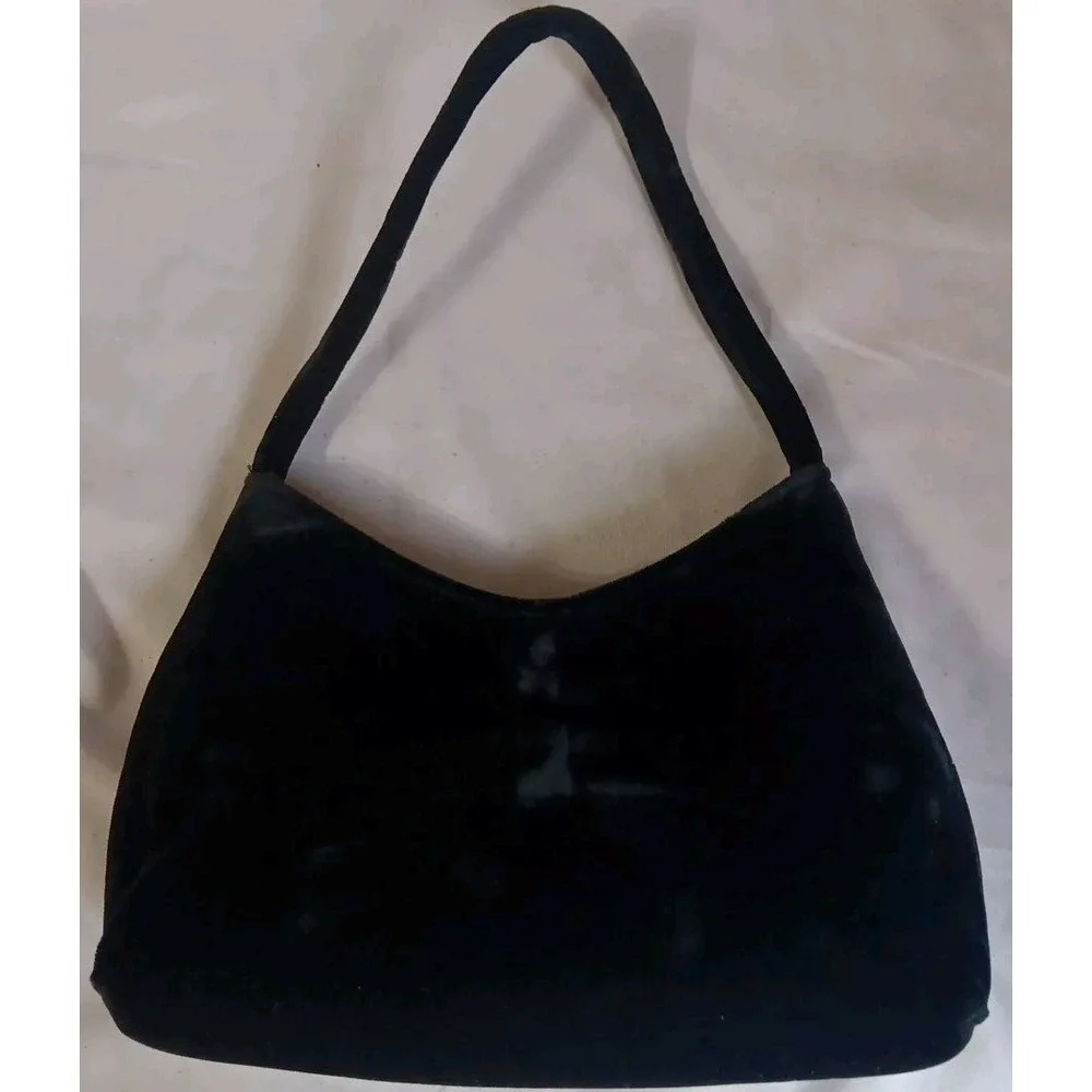 Vtg Black Velvet Purse Handbag Vintage Hand Or Shoulder Strap Lipstick Case READ